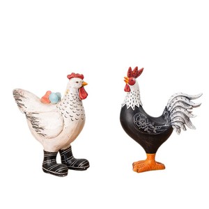 Ensemble de figurines de poulets amusants en forme de bottes de pluie, deux pièces, finition vieillie vintage, décoration artisanale pour la maison et le salon - Product Image 5