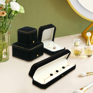 High End Modern Square Octagonal Paper Velvet Jewelry Packaging Box Christmas Tree Lace Design for Rings Necklaces <b>Earrings</b> Long - Product Image 3