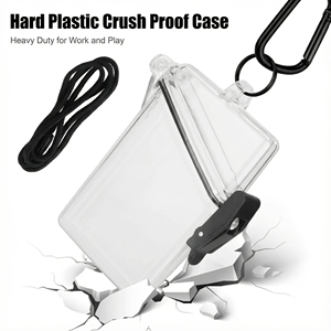 Étui porte-<span class=keywords><strong>badge</strong></span> d'identification étanche en ABS avec design vertical transparent, cordon, mousqueton et porte-clés, construction durable anti-écrasement - Product Image 5