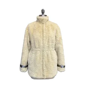Elegant Customize Design Knitted Women Hi-Lo Grooved Rabbit Fur Coat Solid Color Pink And Yellow Warm Coat For Winter