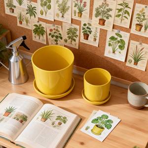 Compre Macetas de Cerámica Esmaltada con Plato y Base al por Mayor / Decoración para el Hogar Ecológica y Duradera - Product Image 2