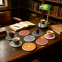 Ensemble de 6 sous-verres en céramique Boho Mandala, sous-verres ronds imprimés UV mats, antidérapants, absorbants, protection de table pour les boissons