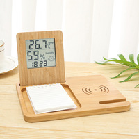 Magic 3-In-1 Draadloos Opladen Stand Hout Notebook Station Weerklok Mobiele Telefoon Houder Planner Voor Dames Desktop