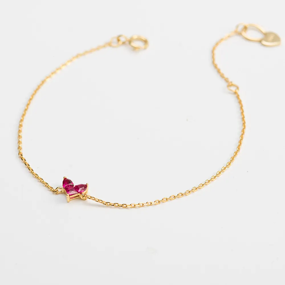 Reasonable Price 925 Sterling Silver 18k Gold Plated Jewelry red bracelets ruby heart crystal bracelet jewelry set For Women