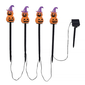 Lampes solaires d'Halloween en forme de citrouille avec chapeaux de sorcière, décorations de jardin LED, lampes à piquet imperméables pour l'extérieur, pour la cour et la terrasse, lot de 4 - Product Image 1