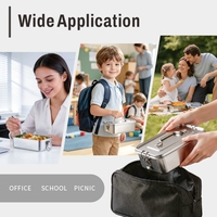 Boîte à lunch bento en acier inoxydable 304 avec séparateur métallique pour enfants et adultes, conteneur de rangement alimentaire avec poignée