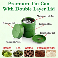 Boîte de rangement ronde en métal portable avec logo personnalisé en relief, double étanchéité, qualité alimentaire, pour 30-50g de matcha, café, ou comme emballage cadeau