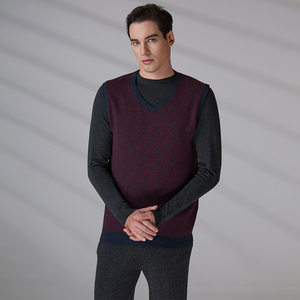Custom Logo Casual Warm Layer Winter <b>Men's</b> Cotton Merino Wool V-Neck <b>Knit</b> Vest Classic Sleeveless Sweater <b>Waistcoat</b> - Product Image 4