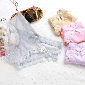 Celana Dalam Renda Seksi Wanita, Warna Murni Rendah Pinggang Simpul Pita Jala Bernafas Celana Dalam Seksi - Product Image 2