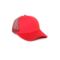 Hete Aanbieding Oranje Kleur Op Maat Geborduurde Luipaard Stippenpatroon Jacht Visserij Mesh Verstelbare Cap Trucker Pet Buiten Unisex