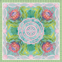 Tapis de jeu Mahjong Oceanic Compass & Coral, thème sous-marin, couleur pastel vert-bleu rose