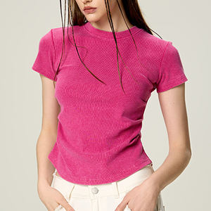 Vestiti estivi a manica corta da donna con elastico antirughe Slim in bianco t-<span class=keywords><strong>shirt</strong></span> lavata da donna di alta qualità 280GSM - Product Image 1