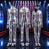 Costume de scène scintillant effet miroir argenté pour DJ, fête, carnaval, Halloween, cosplay, danse, festival