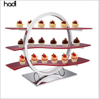 Support de table moderne à 3 niveaux en acier inoxydable pour cupcake et desserts, assiette carrée en verre pour hôtel, mariage, restauration, pâtisserie, présentoir pour aliments