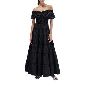 Robe longue en mousseline de soie Bettergirl, nouvelle collection été 2024, de haute qualité, épaules dénudées, manches bouffantes, coupe trapèze, noire, pour femme, ample et élégante - Product Image 2