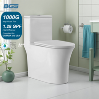 WC monobloc de luxe avec réservoir encastré, chasse d'eau siphonique, cuvette allongée pour usage commercial et hôtelier
