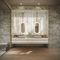 Miroir suspendu éclairé à 3 couleurs avec interrupteur tactile en acier inoxydable, design moderne résistant à l'eau pour la décoration d'hôtel