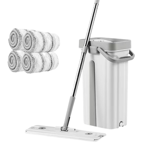 Serpillère auto-nettoyante rotative à 360 degrés avec tête rectangulaire, manche en acier inoxydable, légère, pour nettoyage intérieur, seau réutilisable - Product Image 1
