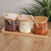 Pot à épices en verre borosilicate de haute qualité pour la cuisine, pot à épices avec cuillère en bois, 3 pièces, pots à épices