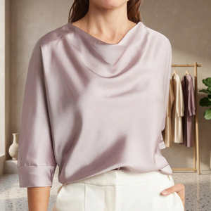 Blusa de Satén con Cuello Alto y Bordado Vintage, Ropa Casual al por Mayor ODM 2024, Impresión Personalizada para Mujer - Product Image 2