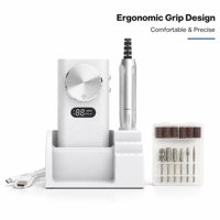 Kit de perceuse à ongles électrique haut de gamme avec poignée ergonomique, construction en métal et plastique, rechargeable, portable, 45000 tr/min