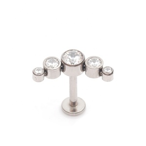 Fuxuan ASTM F136 Titan 5 Zircon cụm ren Đầu phẳng trở lại labret Helix <span class=keywords><strong>tragus</strong></span> xuyên - Product Image 1