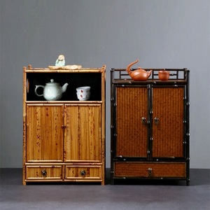 Xiangfei Bamboo Tea Cabinet Square Antique Storage Shelf For Tea Set Display Solid Wood Craft Product - Product Image 1