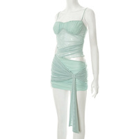 Nouvelle Robe Courte Femme Été 2026 en Maille Tissée Naturelle Couleur Menthe, Style Halter Moulant Effet Corset, Lavable