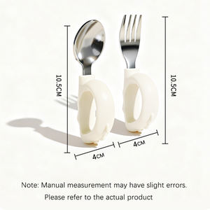 Набор детской посуды Biboo: ложка и вилка из пищевого силикона и нержавеющей стали без BPA, в форме животных, для кормления малышей - Product Image 4