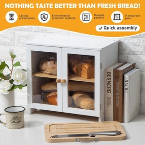 Caja de pan de madera de doble capa con estante ajustable para almacenamiento en la encimera de la cocina del hogar, con tabla de cortar y cuchillo. - Product Image 2