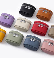 Nouvelle pochette souple à suspendre au cou pour pièces de monnaie, étui de rangement en cuir pleine fleur, mini sacs de voyage personnalisés à fermeture éclair ronde pour rouge à lèvres et maquillage