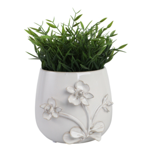 Vaso in ceramica con decorazioni floreali scolpite per uso interno ed esterno, vaso bianco per decorazioni domestiche - Product Image 2