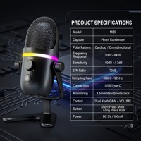 Microphone de jeu RGB ME5 Pro avec plus de 10 modes de couleur, micro de studio USB Type-C avec surveillance en temps réel et fonction mute pour YouTube Twitch
