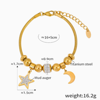 Bracelet en acier inoxydable avec perles porte-bonheur, motif étoile et lune ajourés, arbre de vie et diamants, style européen-américain, collection mode