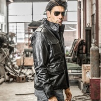 M65 Alpha personnalisé chasse col montant taille réglable multi-poches décontracté grande taille hommes veste en cuir de vachette manteaux