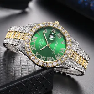 2024 tùy chỉnh Roman quay số và Bling ban nhạc và bezel Mens Iced ra kim cương xem