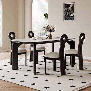 Juego de mesa y sillas de comedor de 6 piezas, nogal negro, moderno, minimalista, muebles de comedor, diseño de madera maciza duradera - Product Image 1