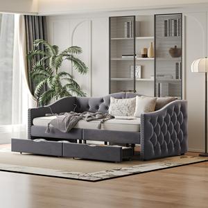 Divano Letto Multifunzionale Willsoon Stile Moderno Europeo in Velluto Grigio Capitonnè con Cassetti Contenitore e Finitura a Borchie, Resistente ed Ecologico - Product Image 3