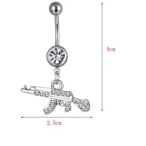 Anneaux de nombril personnalisés en forme de pistolet, bijoux de piercing sexy en acier inoxydable 316L avec zircon et cristal pour femmes - Product Image 2