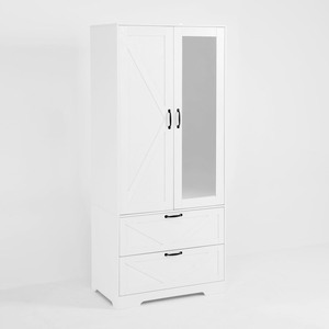 FONDLIVE-<span class=keywords><strong>Armario</strong></span> blanco de dos puertas, <span class=keywords><strong>armario</strong></span> <span class=keywords><strong>alto</strong></span> de almacenamiento con puerta de espejo para dormitorio u hotel, muebles de dormitorio - Product Image 4