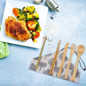 Japanese Style Portable Wooden <b>Cutlery</b> Set with Stainless Steel Handles Eco-Friendly Back to School Gift in Cotton Pouch - Product Image 4