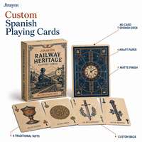Cartes à Jouer Espagnoles Personnalisées avec Logo, 48 Cartes, Papier Kraft, Impression Mate CMJN, Impression Offset 4 Couleurs, Thème Chemin de Fer Bleu