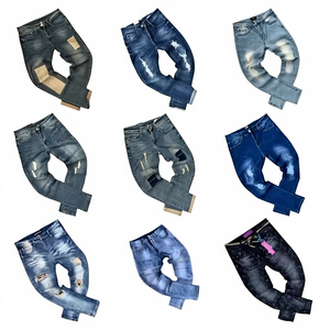 Pantalones de mezclilla tipo lápiz para hombre al por mayor, clásicos, casuales de negocios, elásticos, con estampado y agujeros, de mezclilla de densidad media, ecológicos, transpirables, de cintura media. - Product Image 1