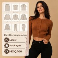 Crop top personnalisé pour femme, pull style Y2K, pull en tricot à col rond pour femme, cardigan à tresses