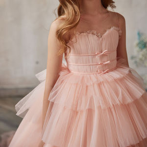 La ragazza di fiore di alta qualità veste le nuove ragazze ricamate a strati rosa veste gli abiti da principessa di nozze per 2-12 anni - Product Image 3