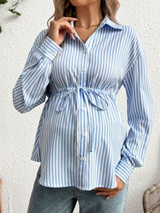 Blusa Ajustada de Manga Larga con Botones y Rayas de Primavera y Otoño King Mcgreen Star, con Cintura, para <span class=keywords><strong>Embarazadas</strong></span> - Product Image 2