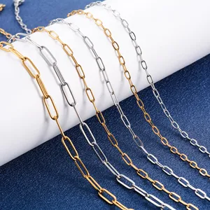 Collier minimaliste en acier inoxydable de 2,5/2,7/4 mm, chaîne à maillons en forme de trombone, pour femmes et hommes, couleur argent/or, collier ras du cou, bijoux en métal - Product Image 1