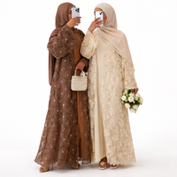 Ensemble Abaya 3 Pièces de Luxe Brodé de Dentelle et Perles, Dernière Collection Dubaï, Vente en Gros, Haute Qualité, Modeste, Abaya Ouverte en Dentelle