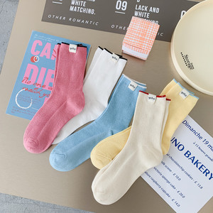 Chaussettes décontractées unisexes pour femmes, tricotées double <span class=keywords><strong>aiguille</strong></span>, absorbantes, avec étiquette au <span class=keywords><strong>talon</strong></span>, en coton pur, color-block, printemps-été - Product Image 1