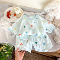 Set Pakaian Rumah Musim Panas untuk Anak Laki-laki Perempuan Atasan Lengan Pendek Kerah Elastis Celana Pendek Set Piyama Bernapas